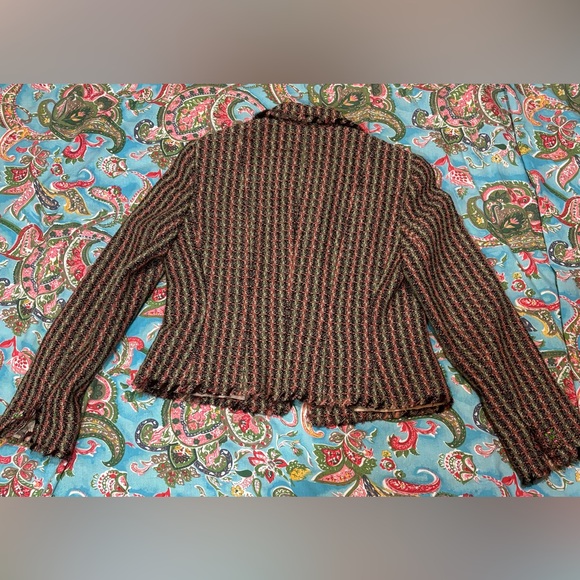 ELIE TAHARI tweed EMBELLISHED blazer sport coat jacket BEADED boho luxury LARGE - Picture 3 of 16